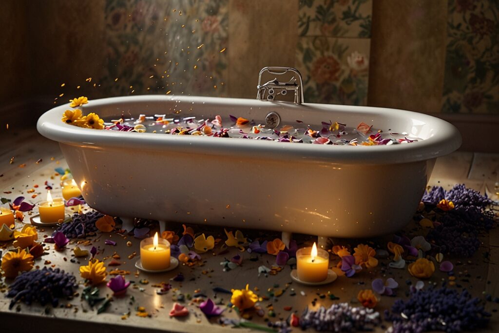 Domowy rytuał spa z herbatką do kąpieli w lnianej saszetce